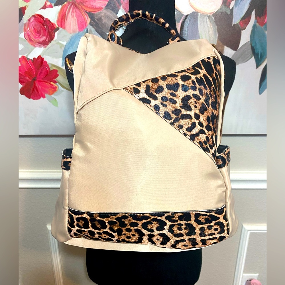 NWOT Cream and Brown Leopard Print Backpack